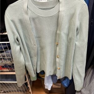 Nine West Ribbed Sleeveless Crewneck Top & Cardigan